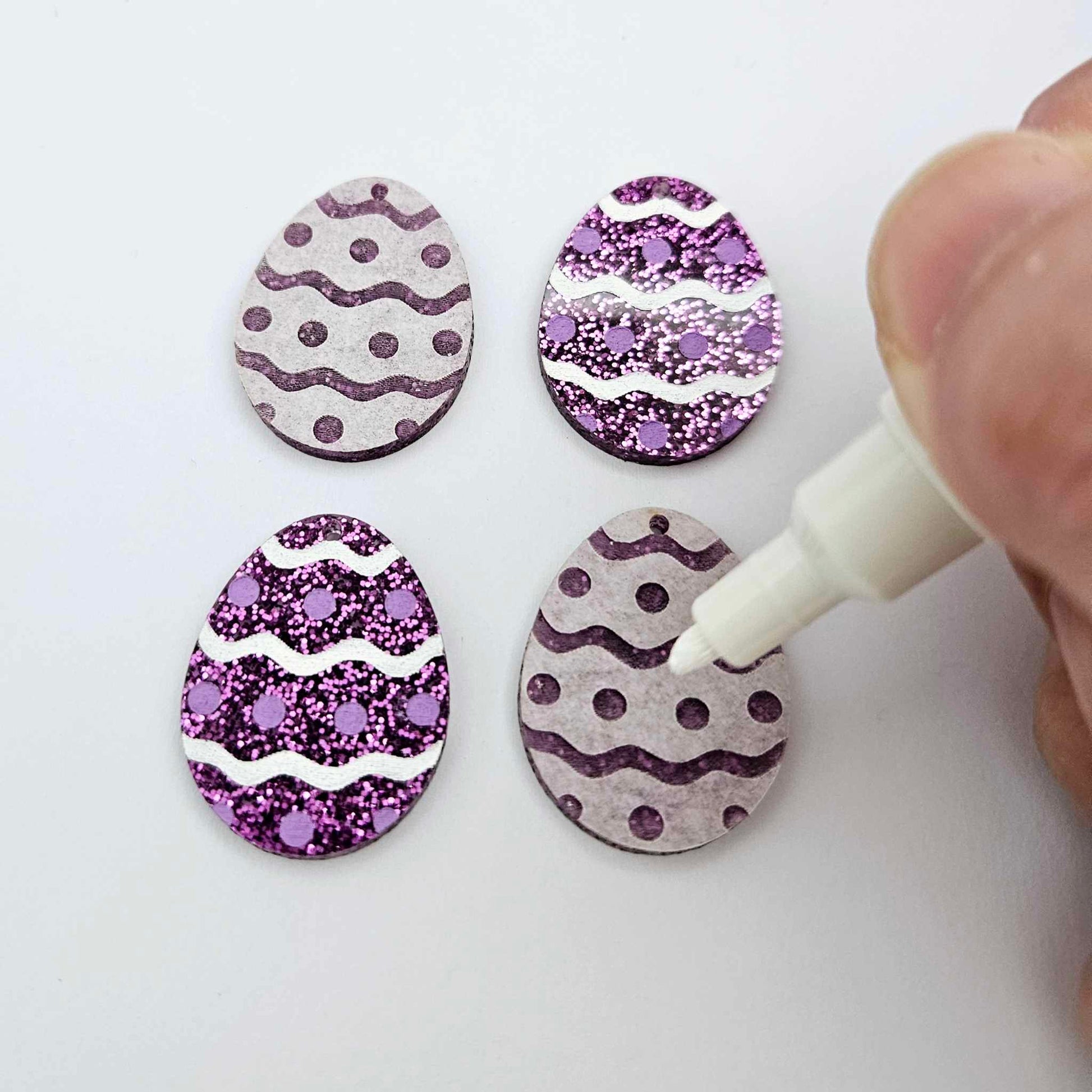 30mm purple glitter acrylic Easter egg dangle blanks with engraved pattern and paint fill