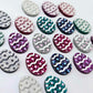 16mm hot pink, purple, teal, holographic blue and silver glitter acrylic Easter egg stud blanks with engraved pattern and paint fill mixed pack