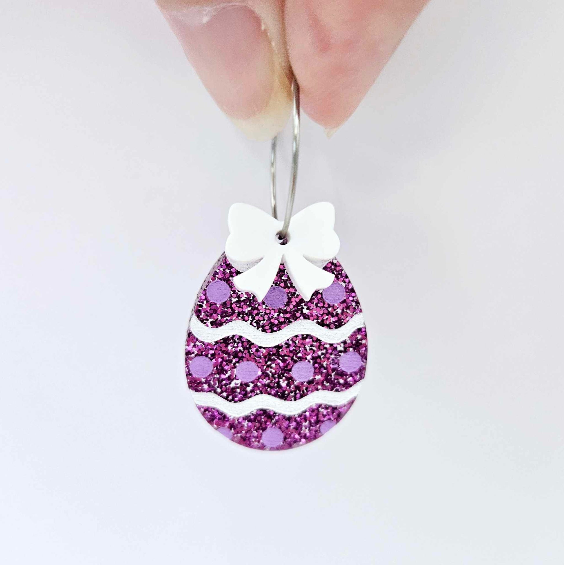 30mm purple glitter acrylic Easter egg dangle blanks with engraved pattern and paint fill