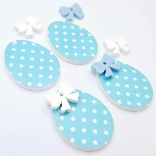 30mm pastel blue polka dot UV printed acrylic Easter Egg DIY earring blanks