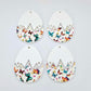 Four cracked egg acrylic Easter earring blanks unassembled, white top halves and butterfly UV printed bottom halves