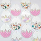 A mixture of cracked egg acrylic earring blanks unassembled, white top halves and different UV printed bottom halves