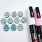 16mm teal glitter acrylic Easter egg stud blanks with engraved pattern and paint fill