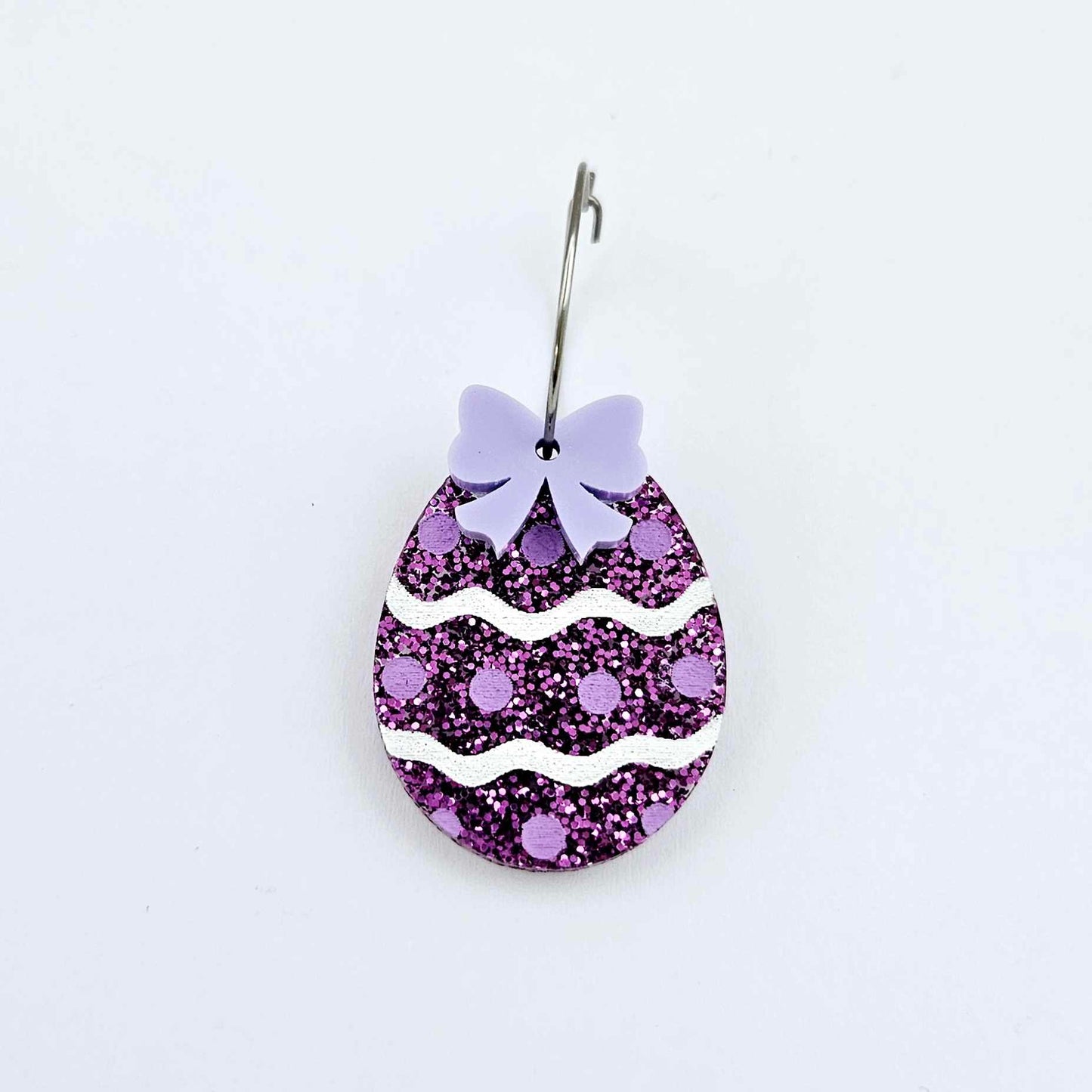30mm purple glitter acrylic Easter egg dangle blanks with engraved pattern and paint fill