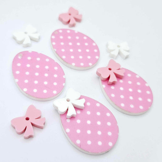 30mm pastel pink polka dot UV printed acrylic Easter Egg DIY earring blanks