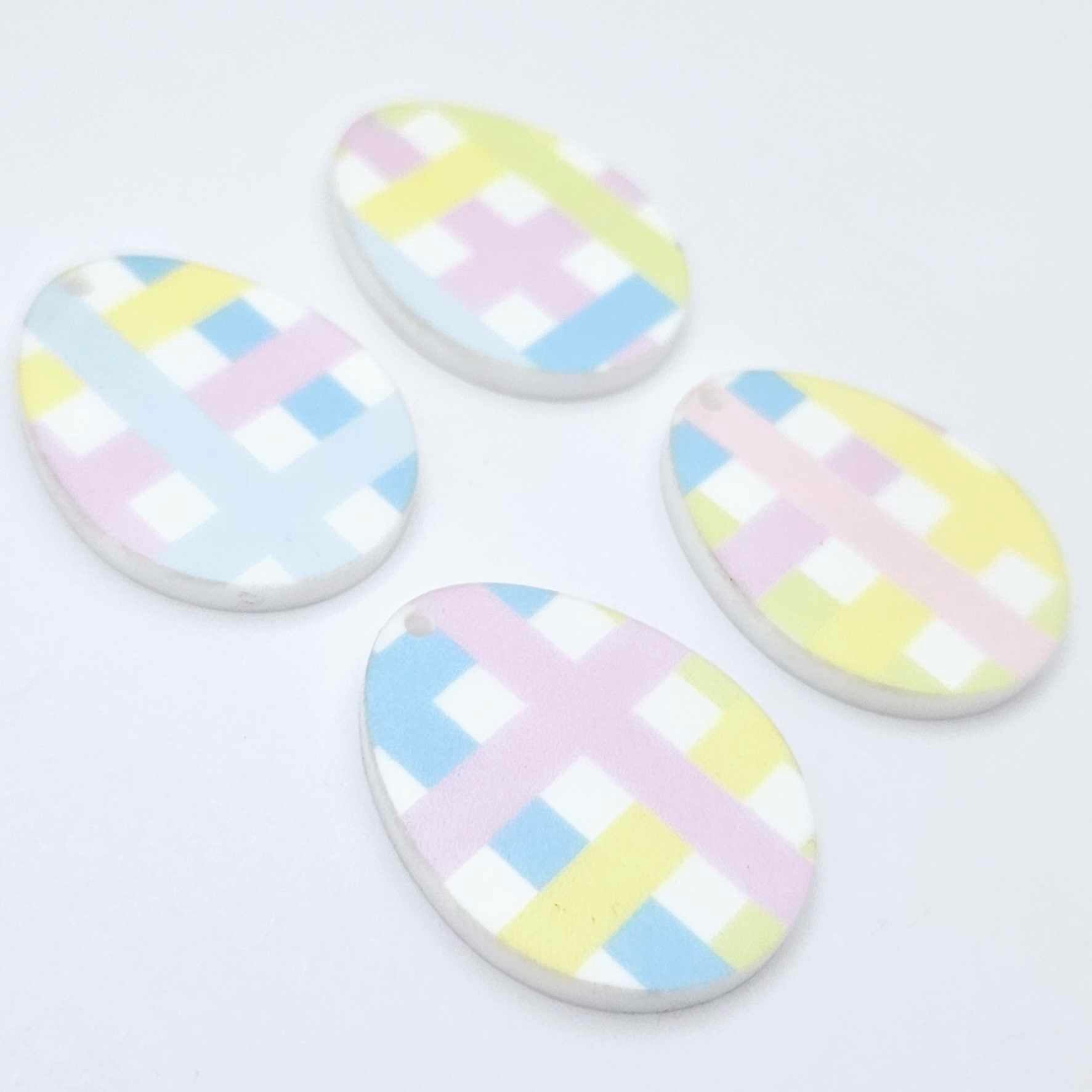 30mm Pastel Gingham UV printed acrylic Easter Eggs DIY earring blanks