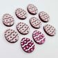16mm hot pink glitter acrylic Easter egg stud blanks with engraved pattern and paint fill