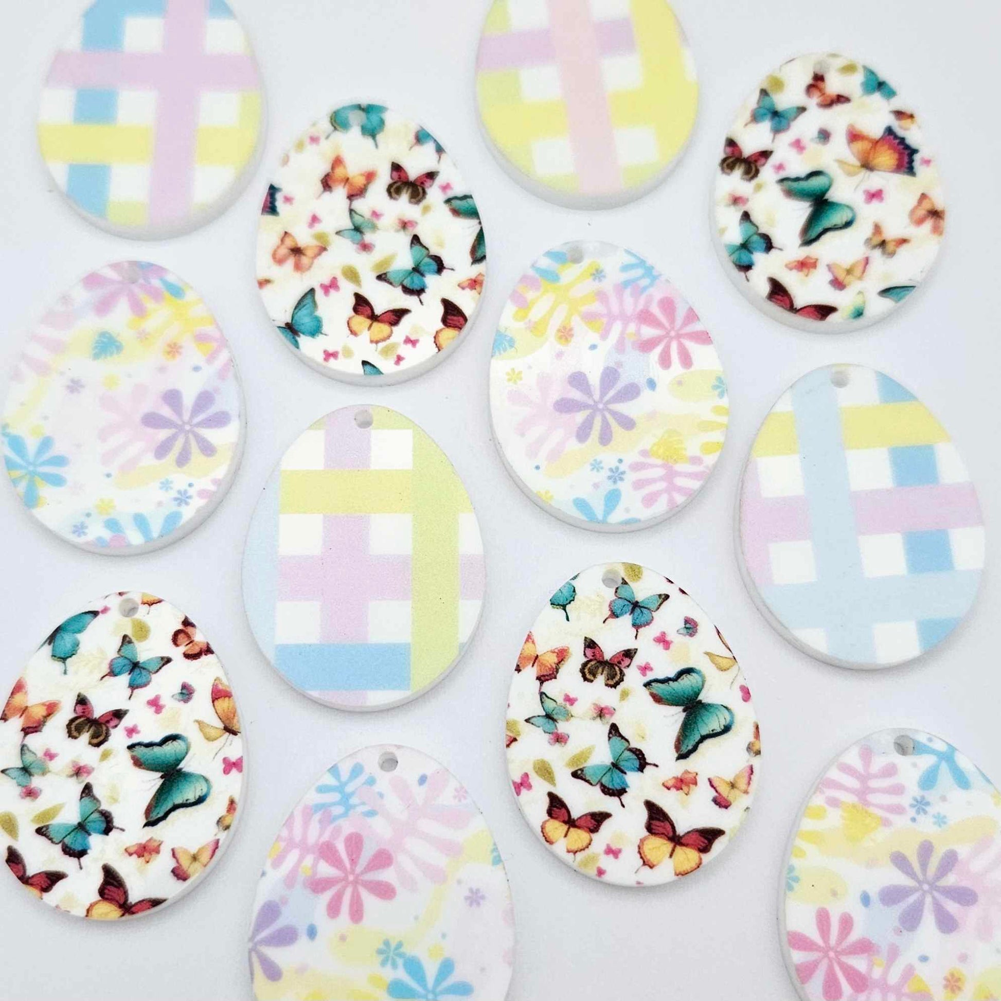 30mm Pastel Pop Pastel Gingham and Butterfly UV printed acrylic Easter Eggs DIY earring blanks