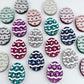16mm hot pink, purple, teal, holographic blue and silver glitter acrylic Easter egg stud blanks with engraved pattern and paint fill mixed pack