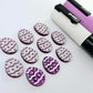16mm purple glitter acrylic Easter egg stud blanks with engraved pattern and paint fill