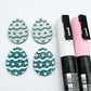 30mm teal glitter acrylic Easter egg dangle blanks with engraved pattern and paint fill