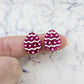 16mm hot pink glitter acrylic Easter egg stud blanks with engraved pattern and paint fill