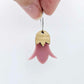 Dusty Rose acrylic nodding flower dangle blanks assembled on 20mm hoops with leaf cap detail for a layered botanical flower look