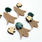 28mm iced coffee acrylic nodding flower dangle blanks shown on their own and with oak wood and green mineral leaf cap pieces