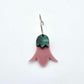Dusty Rose acrylic nodding flower dangle blanks assembled on 20mm hoops with leaf cap detail for a layered botanical flower look