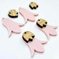 28mm dusty pale pink nodding flower dangle blanks shown on their own and with oak wood leaf cap pieces