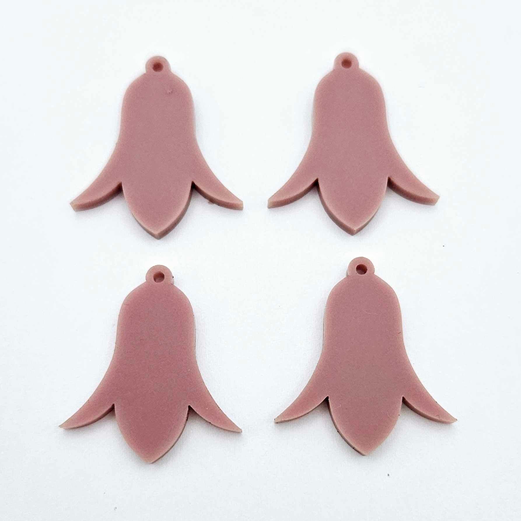 28mm dusty rose acrylic nodding flower dangle blanks shown on their own