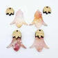 28mm frangipani petal acrylic nodding flower dangle blanks shown on their own and with oak wood leaf cap pieces