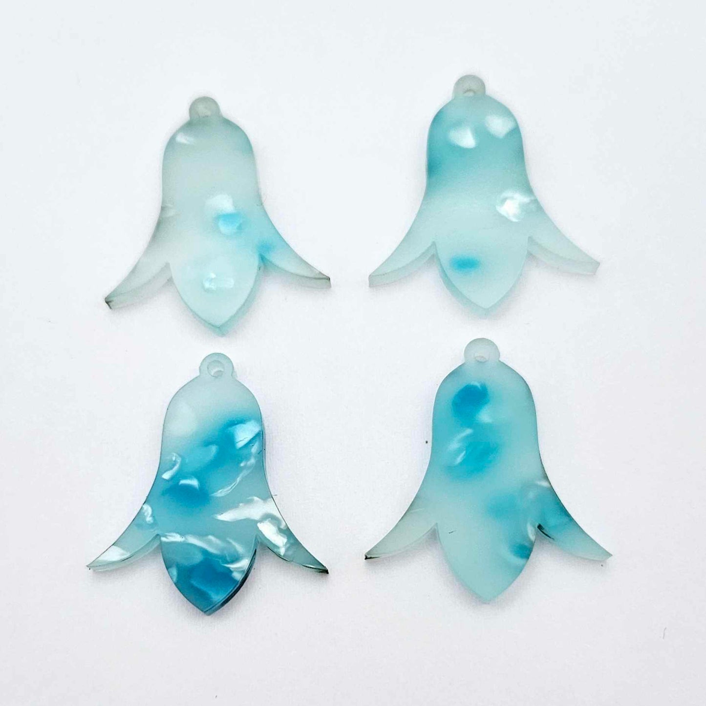 28mm periwinkle petal acrylic nodding flower dangle blanks shown on their own