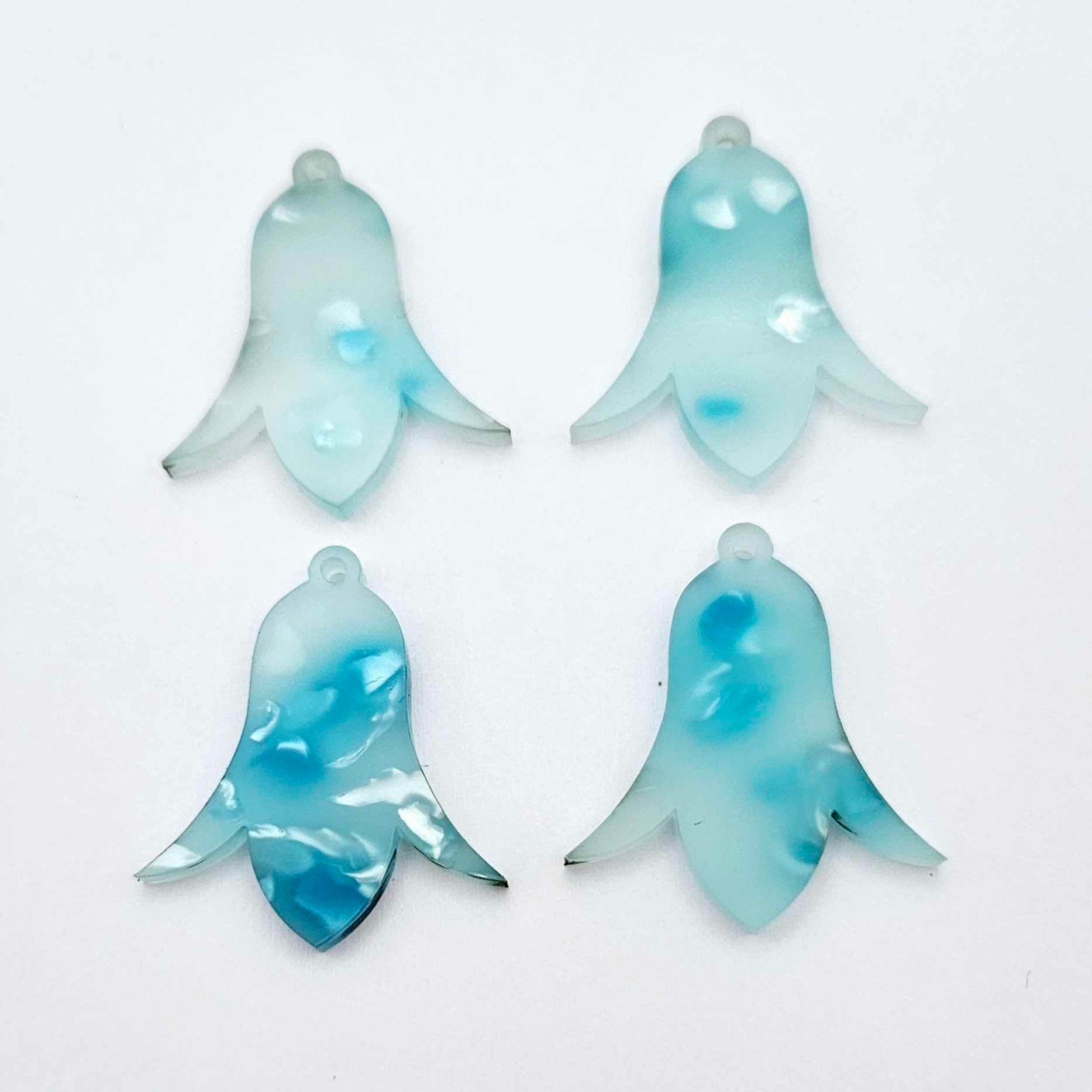 28mm periwinkle petal acrylic nodding flower dangle blanks shown on their own