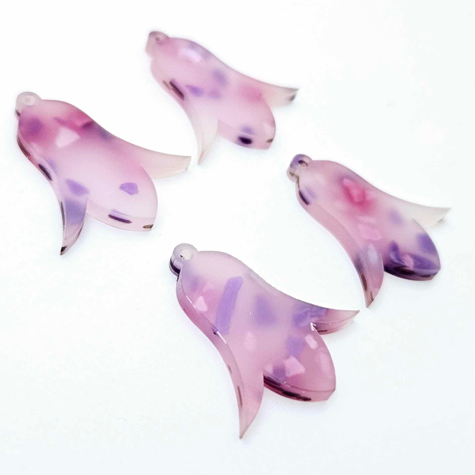 28mm jacaranda petal acrylic nodding flower dangle blanks shown on their own