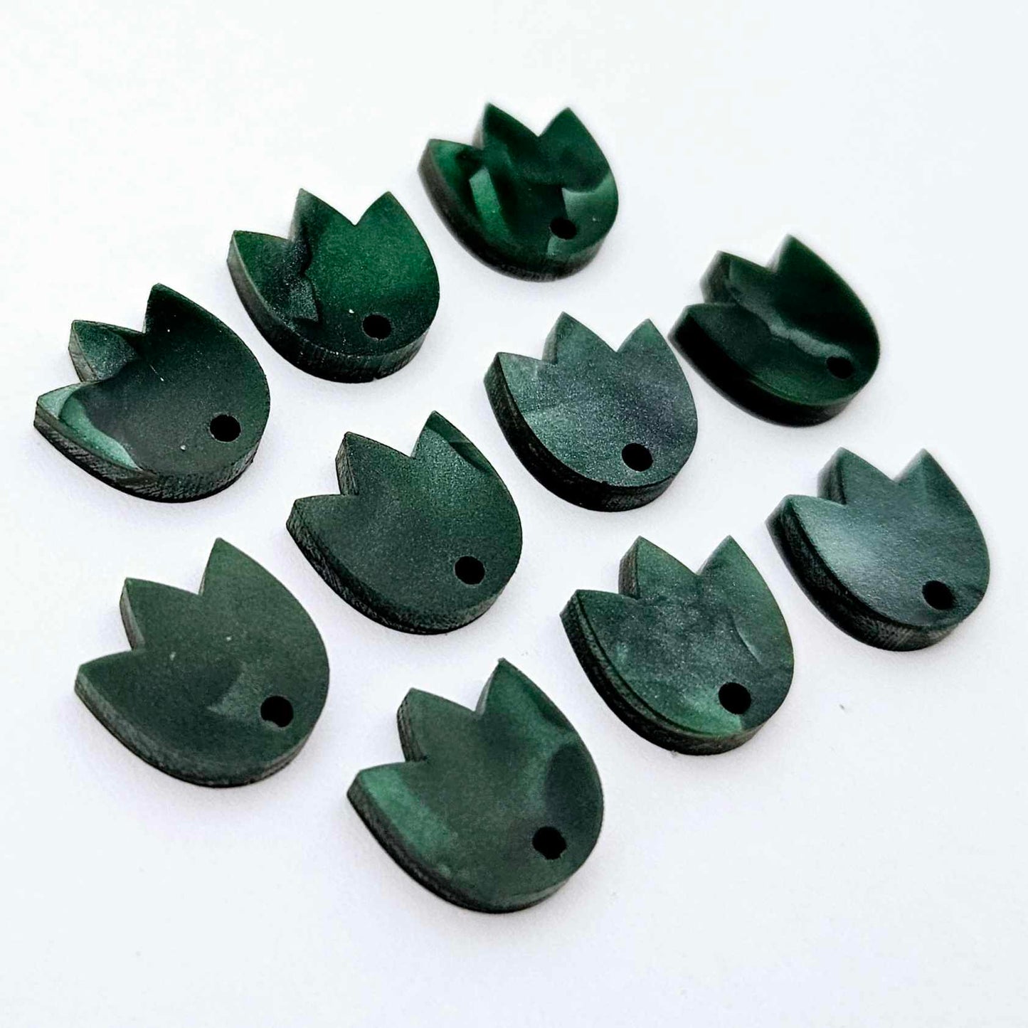 12mm green mineral acrylic tulip shape earring blanks toppers shown on their own