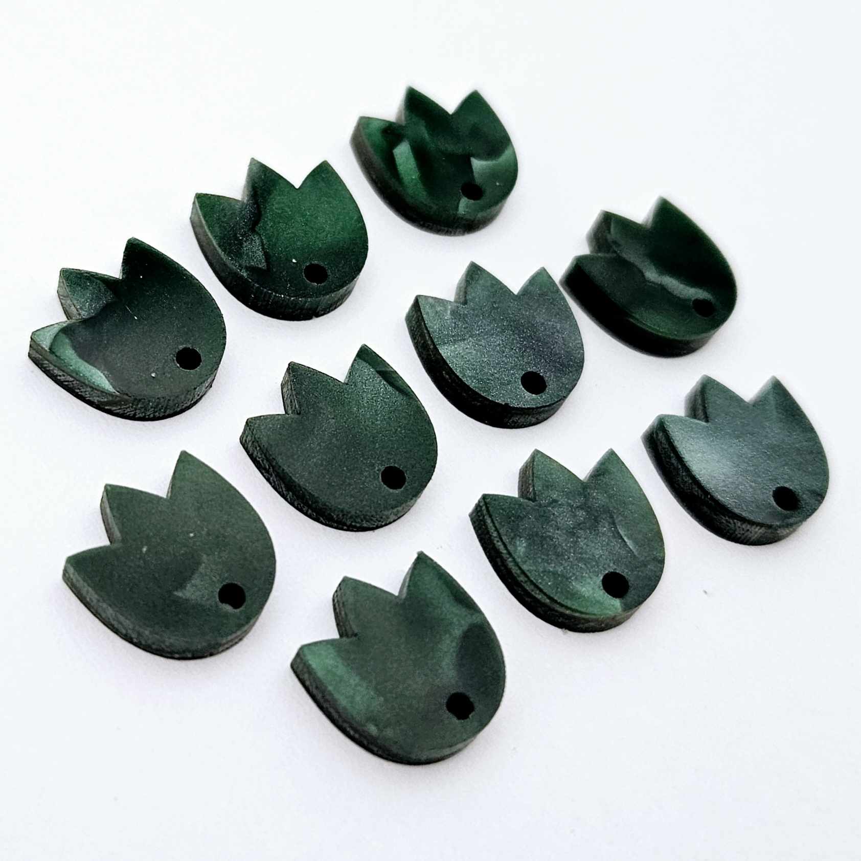 12mm green mineral acrylic tulip shape earring blanks toppers shown on their own