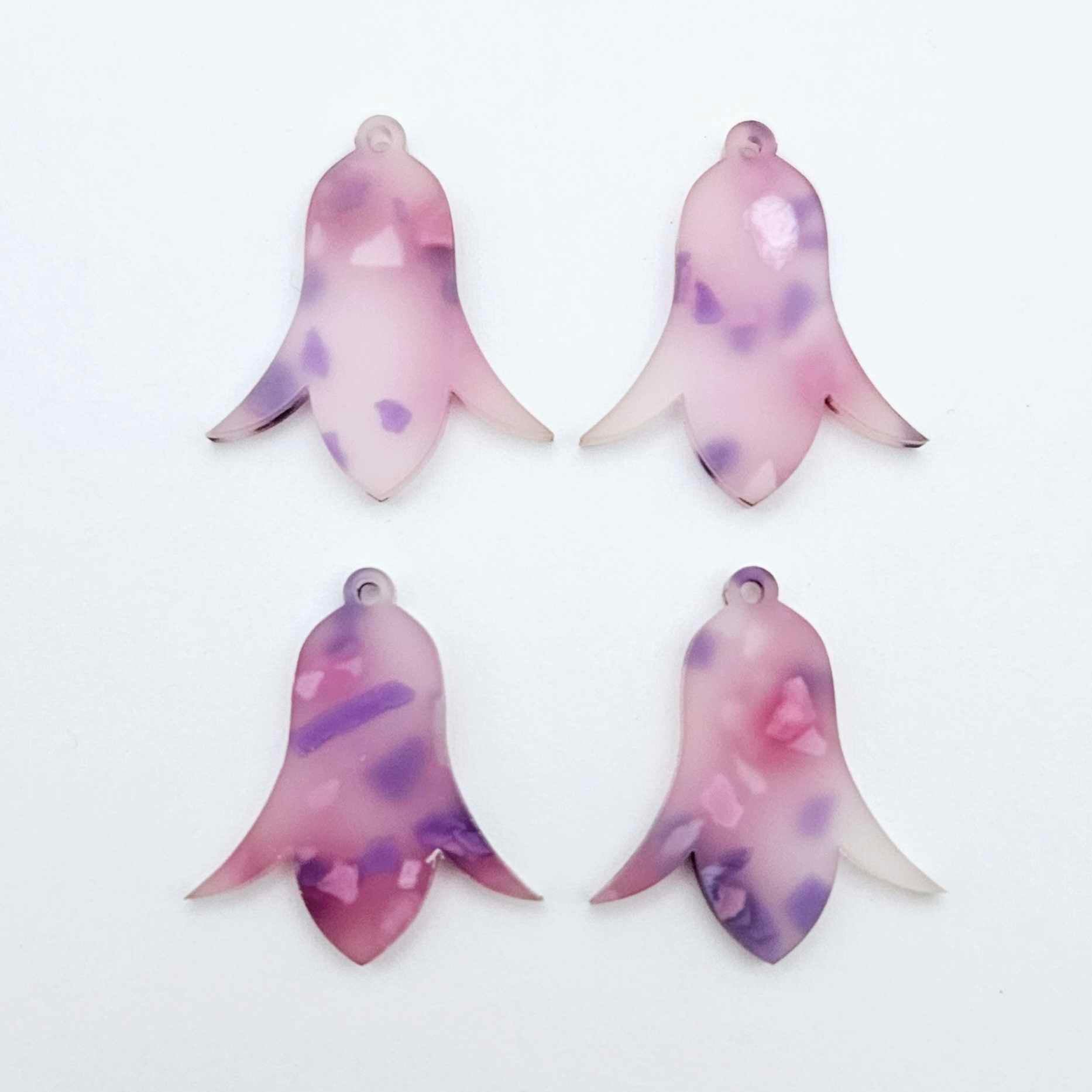 28mm jacaranda petal acrylic nodding flower dangle blanks shown on their own