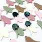 28mm acrylic nodding mixed pack flower dangle blanks shown on their own and with green mineral leaf cap pieces