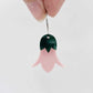 Dusty pale pink nodding flower dangles assembled on 20mm hoops with leaf cap detail for a layered botanical flower look