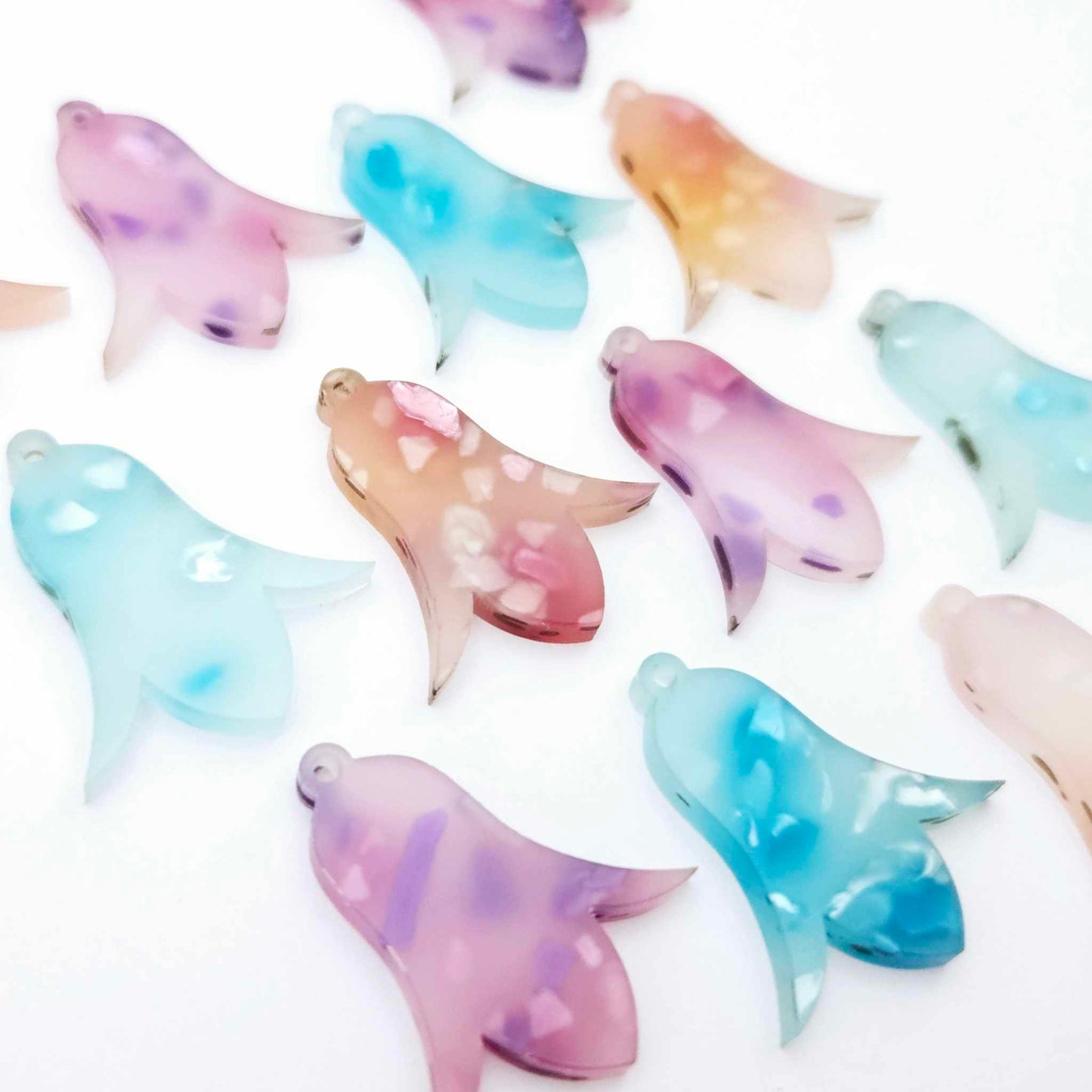 28mm mixed petal acrylic nodding flower dangle blanks shown on their own