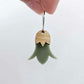 Olive green acrylic nodding flower dangle blanks assembled on 20mm hoops with leaf cap detail for a layered botanical flower look