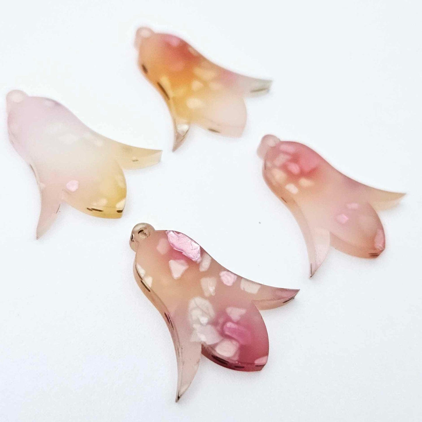 28mm frangipani petal acrylic nodding flower dangle blanks shown on their own