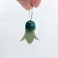 Olive green acrylic nodding flower dangle blanks assembled on 20mm hoops with leaf cap detail for a layered botanical flower look