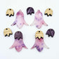 28mm jacaranda petal acrylic nodding flower dangle blanks shown on their own and with oak wood and deep purple marble leaf cap pieces