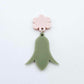 28mm olive green acrylic nodding flower dangle hanging from a 14mm flower topper, shown as a completed earring design