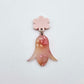 28mm frangipani petal acrylic nodding flower dangle hanging from a 14mm flower topper, shown as a completed earring design