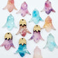 28mm mixed petal acrylic nodding flower dangle blanks shown on their own and with oak wood leaf cap pieces