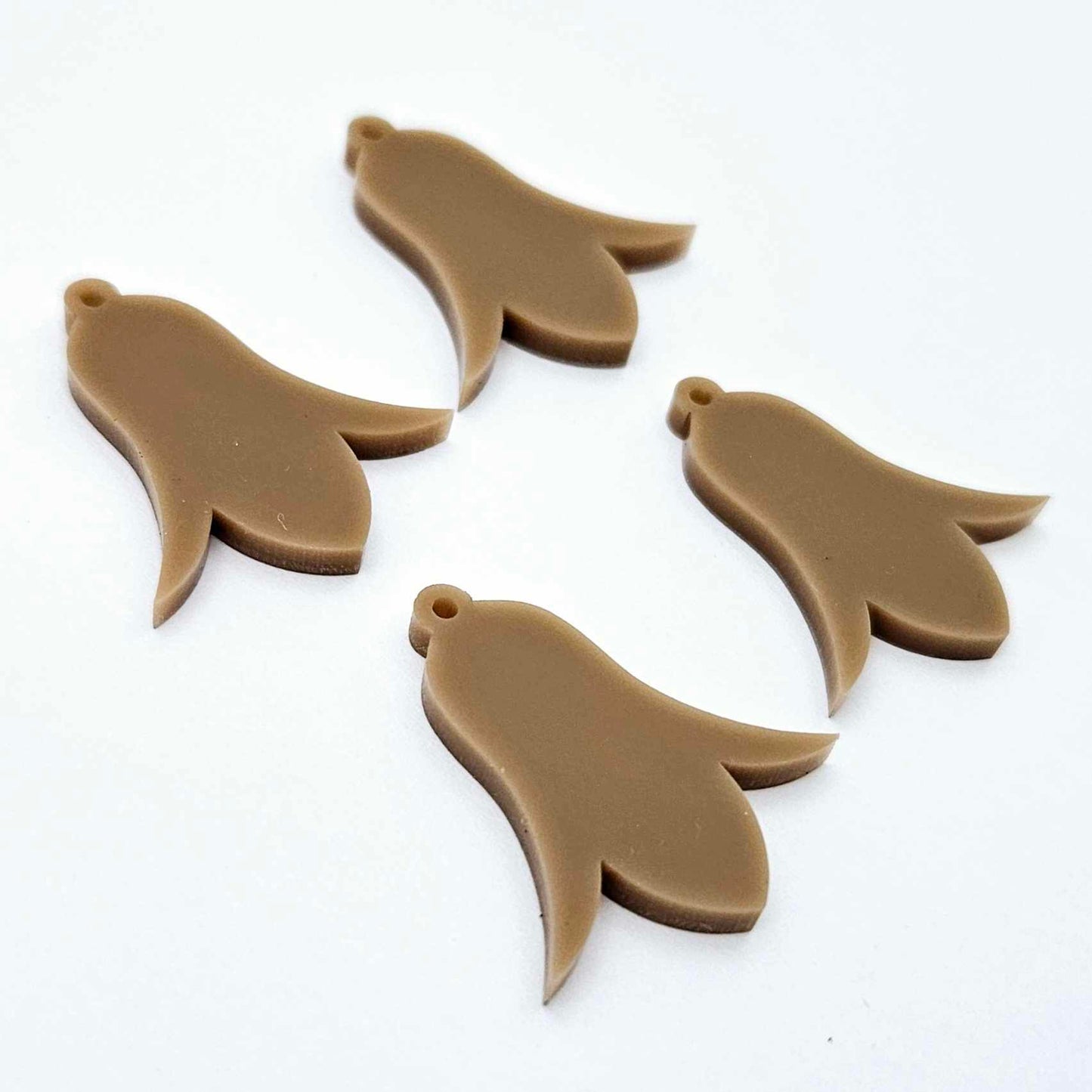 28mm iced coffee brown acrylic nodding flower dangle blanks shown on their own