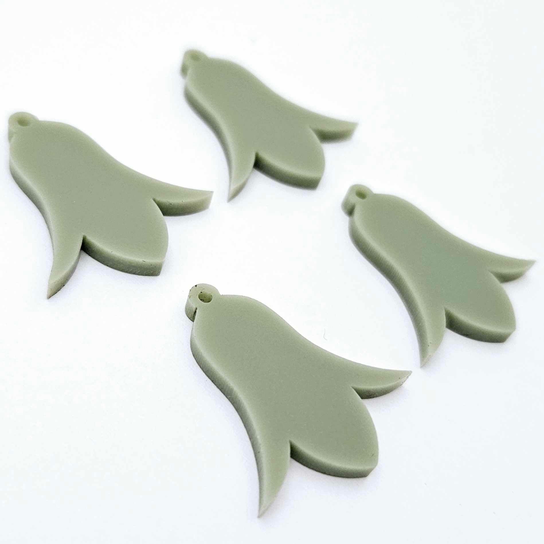 28mm olive green acrylic nodding flower dangle blanks shown on their own