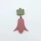 28mm dusty rose acrylic nodding flower dangle hanging from a 14mm flower topper, shown as a completed earring design