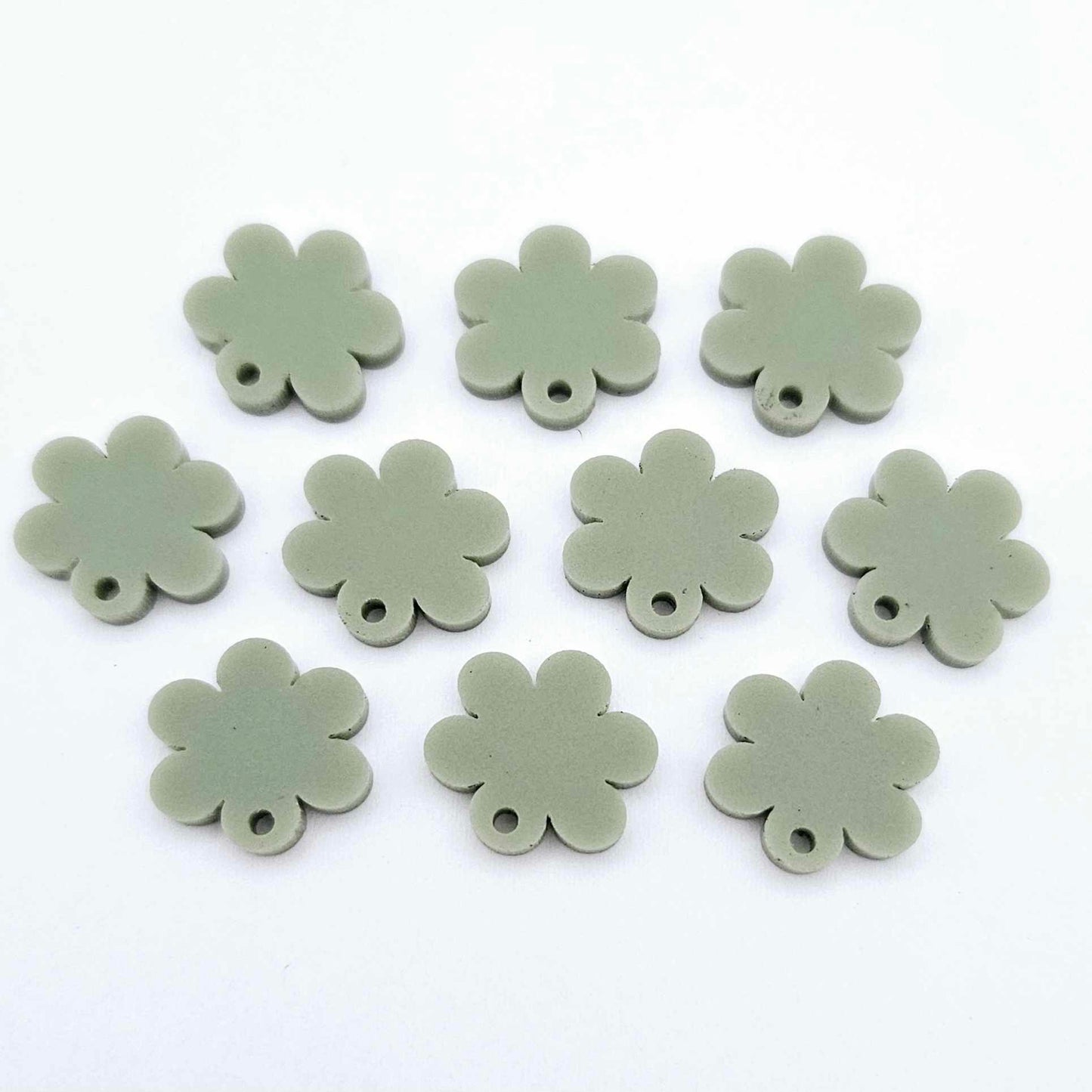 14mm olive green acrylic flower shape earring blanks toppers shown on their own