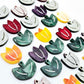 Two-piece tulip acrylic dangle blanks in marble and green mineral acrylic mixed pack, paint filled white on some with remaining unfilled