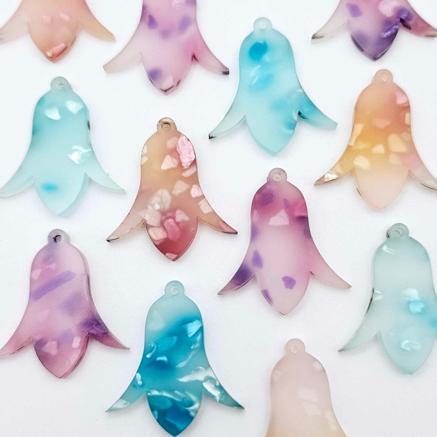 28mm mixed petal acrylic nodding flower dangle blanks shown on their own