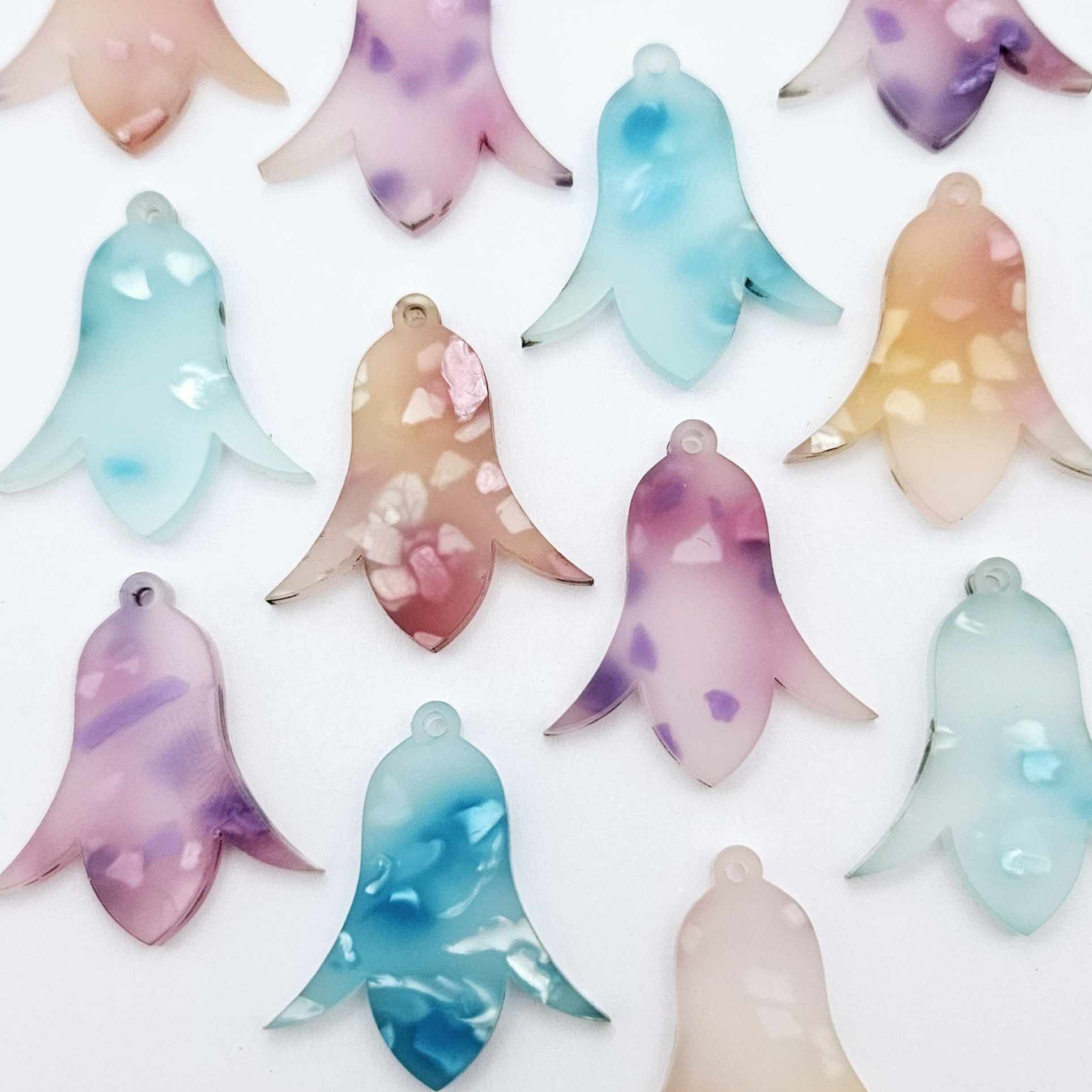28mm mixed petal acrylic nodding flower dangle blanks shown on their own