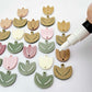 Two-piece tulip acrylic dangle blanks in a mixed pack of solid colours and olive green, paint filled white on some and remaining unfilled