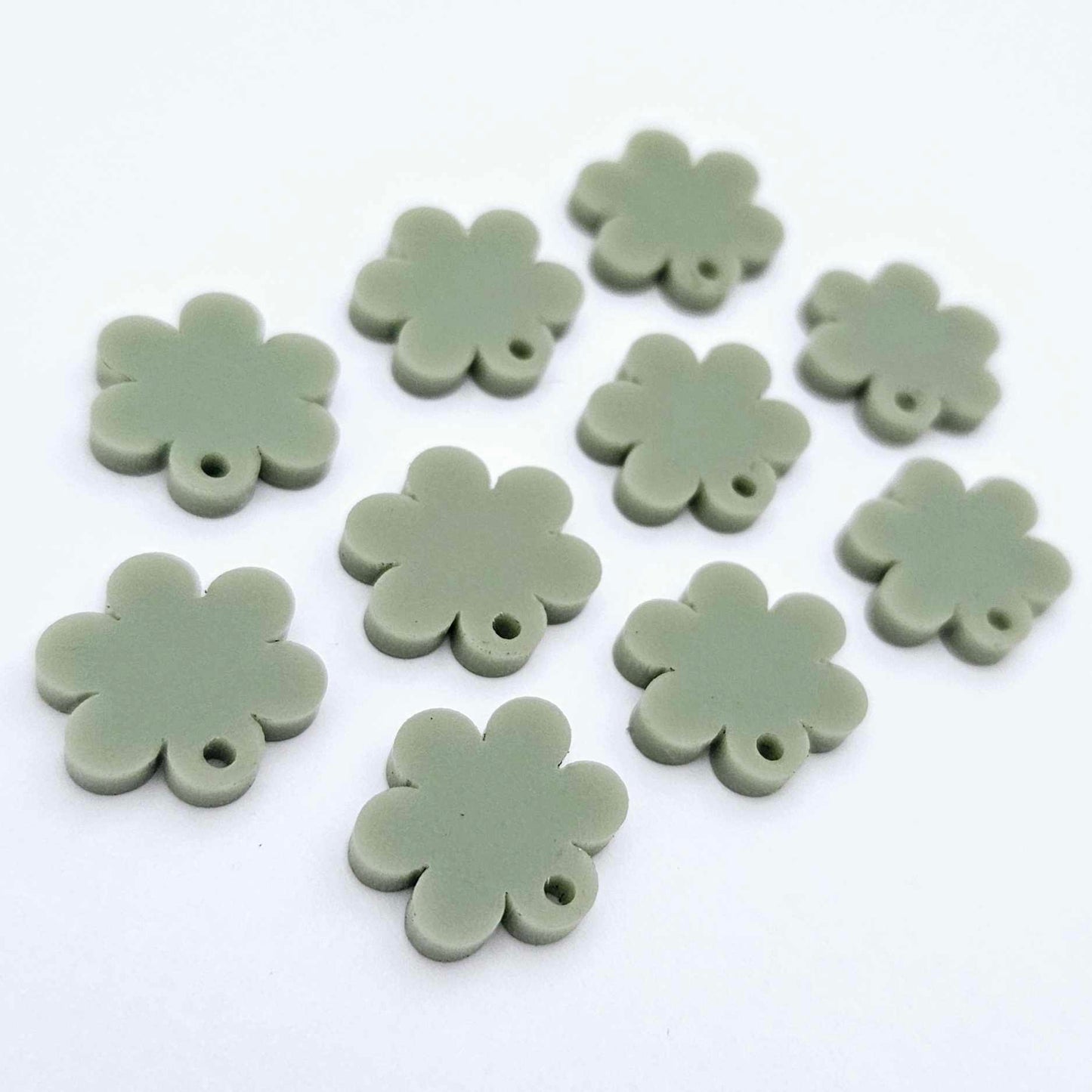 14mm olive green acrylic flower shape earring blanks toppers shown on their own