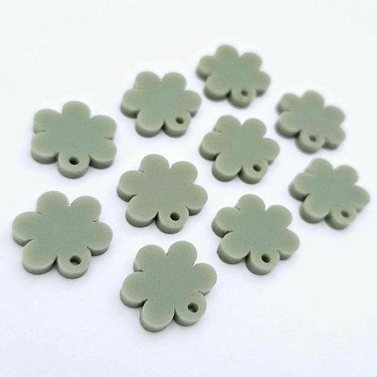 14mm olive green acrylic flower shape earring blanks toppers shown on their own