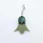 Olive green acrylic nodding flower dangle blanks assembled on 20mm hoops with leaf cap detail for a layered botanical flower look