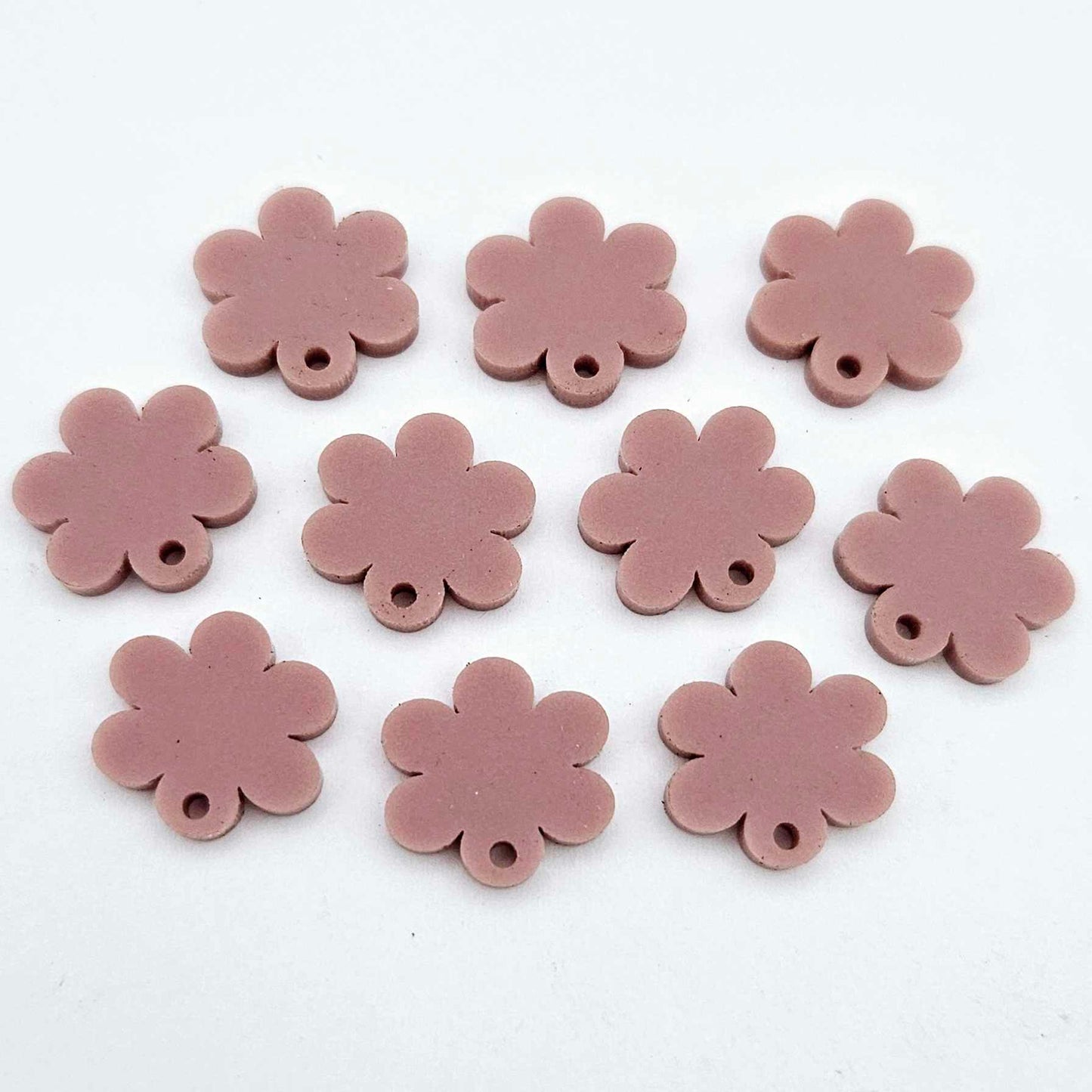 14mm dusty rose pink acrylic flower shape earring blanks toppers shown on their own